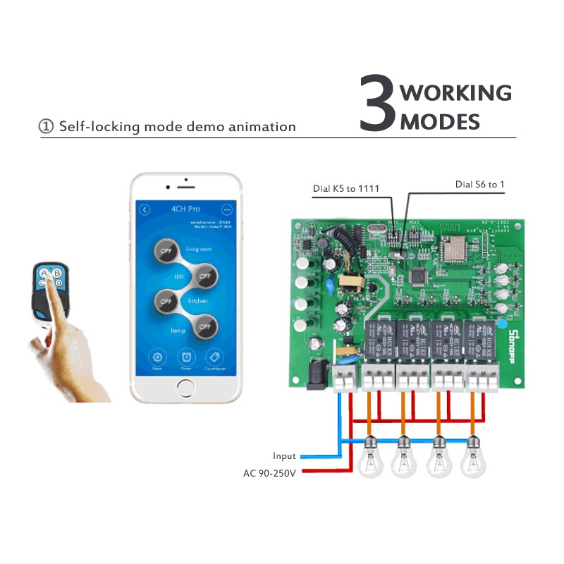 CHANNEL Công Tắc Thông Minh Sonoff 4ch Itead 4 Kênh Pro R3 Wifi 433mhz Din