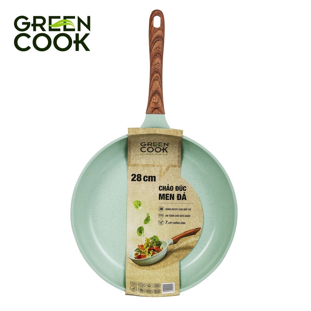 Chảo đúc đáy từ men đá chống dính 7 lớp Greencook GCP06 công nghệ chống trầy Hàn Quốc - Hàng chính hãng - KILA