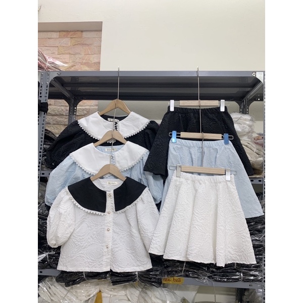 [HÀNG SẴN]SET ÁO XỐP HOA NỔI “JULY” CỔ SEN MIX CHÂN VÁY XOÈ SIÊU YÊU