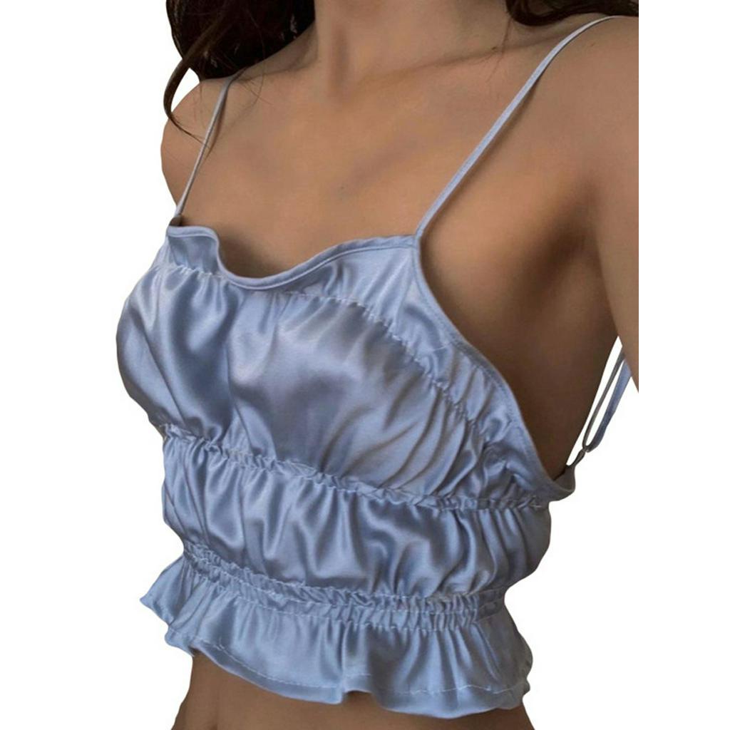 Áo Croptop Chất Satin Tay Dài Thiết Kế Hở Vai Quyến Rũ