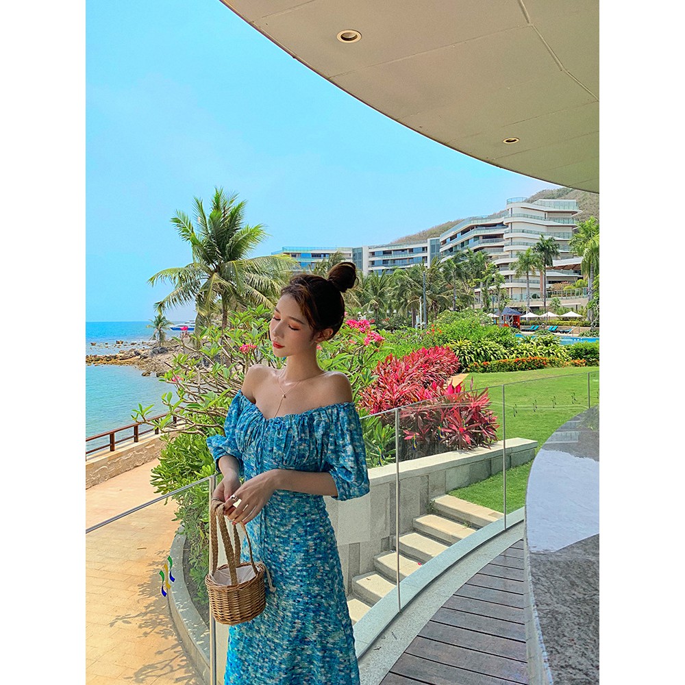 VÁY MAXI TRỄ VAI HOA NHÍ XANH SẴN