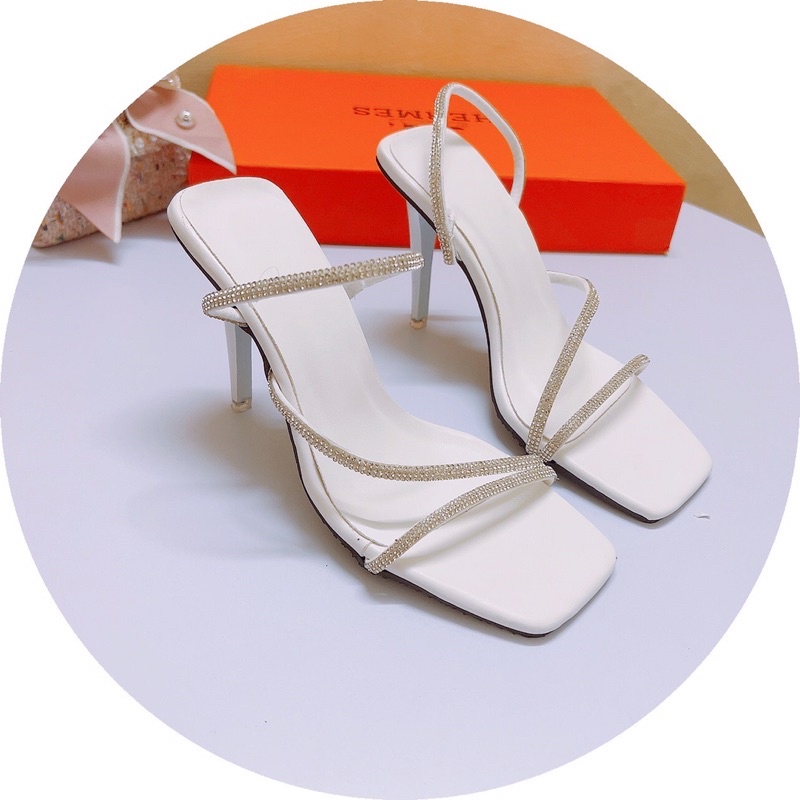 Giày sandal quai mảnh đá kép gót nhọn 9p siêu chảnh-Hàng có săn