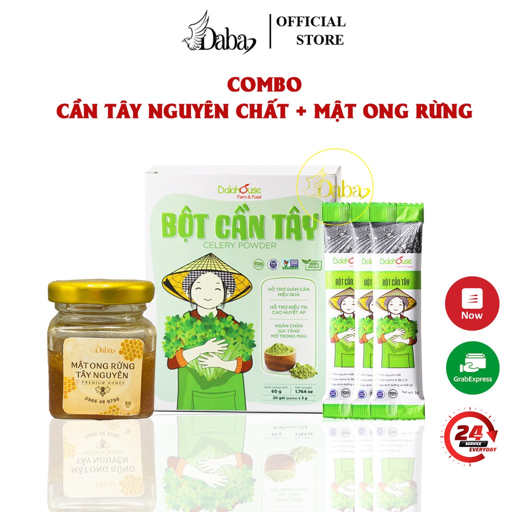 Combo Giảm Cân (Bột Cần Tây Nguyên Chất Hộp 60g + Hũ Mật Ong Rừng Tây Nguyên 50ml), Giảm cân hiệu quả, đẹp sáng da