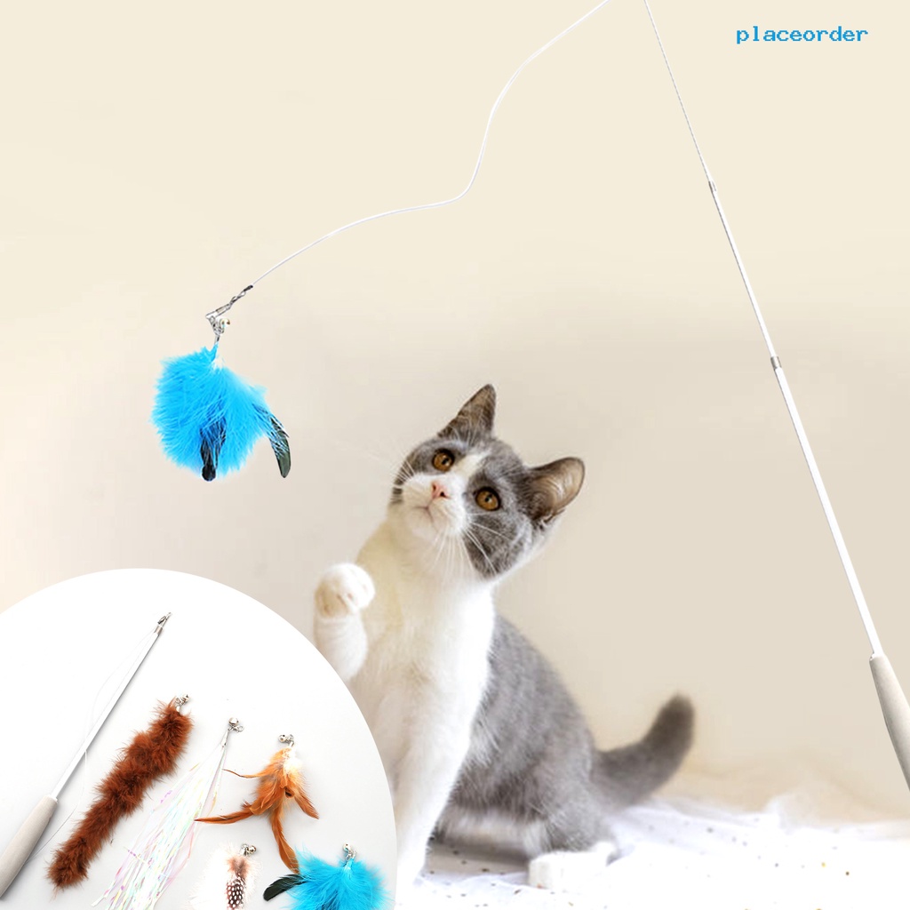 1 Set Đồ Chơi Cần Câu Cá Ba Phần Phối Lông Vũ + 5 Món Thay Thế Dành Cho Mèo Cưng