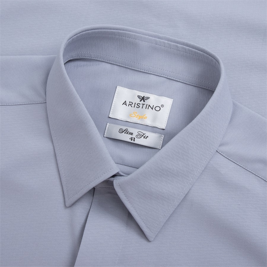 Áo Sơ Mi Nam Dài Tay ARISTINO ALS10402 Somi Công Sở Cao Cấp Màu Xám Solid Dobby Vải Sợi Tre Dáng ôm tà lượn không túi