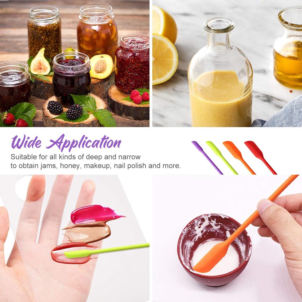 Bộ 4 Dụng Cụ Làm Sạch Lọ / Muỗng / Dao Bằng Silicone Tay Cầm Dài Chống Dính Đa Năng