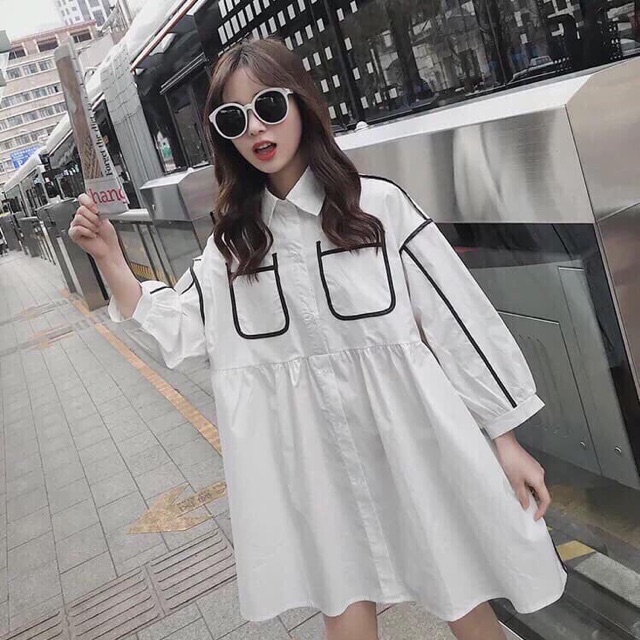 Đầm Sơ Mi Phối Viền