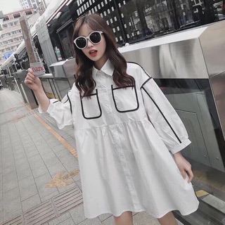 Đầm sơ mi phối viền đen túi hộp d0201122019