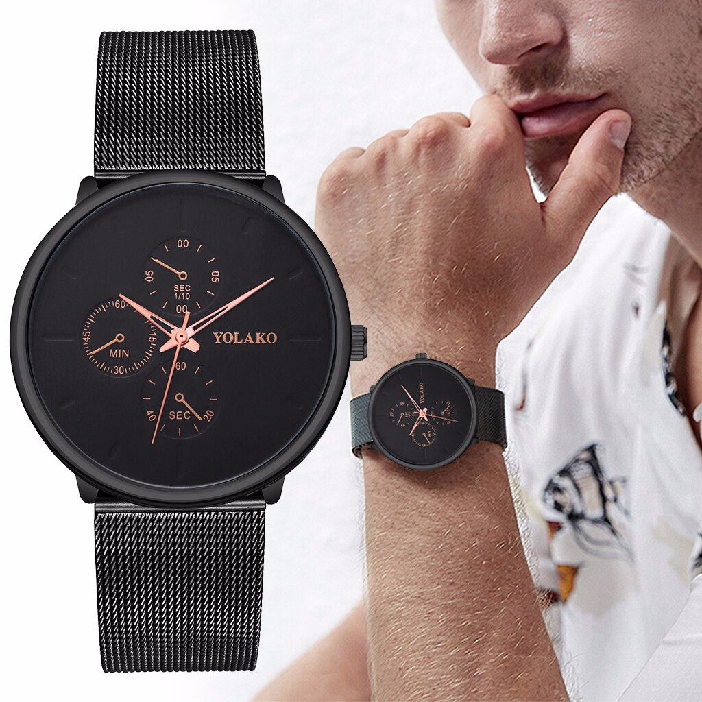 Men Waterproof Stainless Steel Mesh Belt Wristwatch Casual Sports Quartz Watch