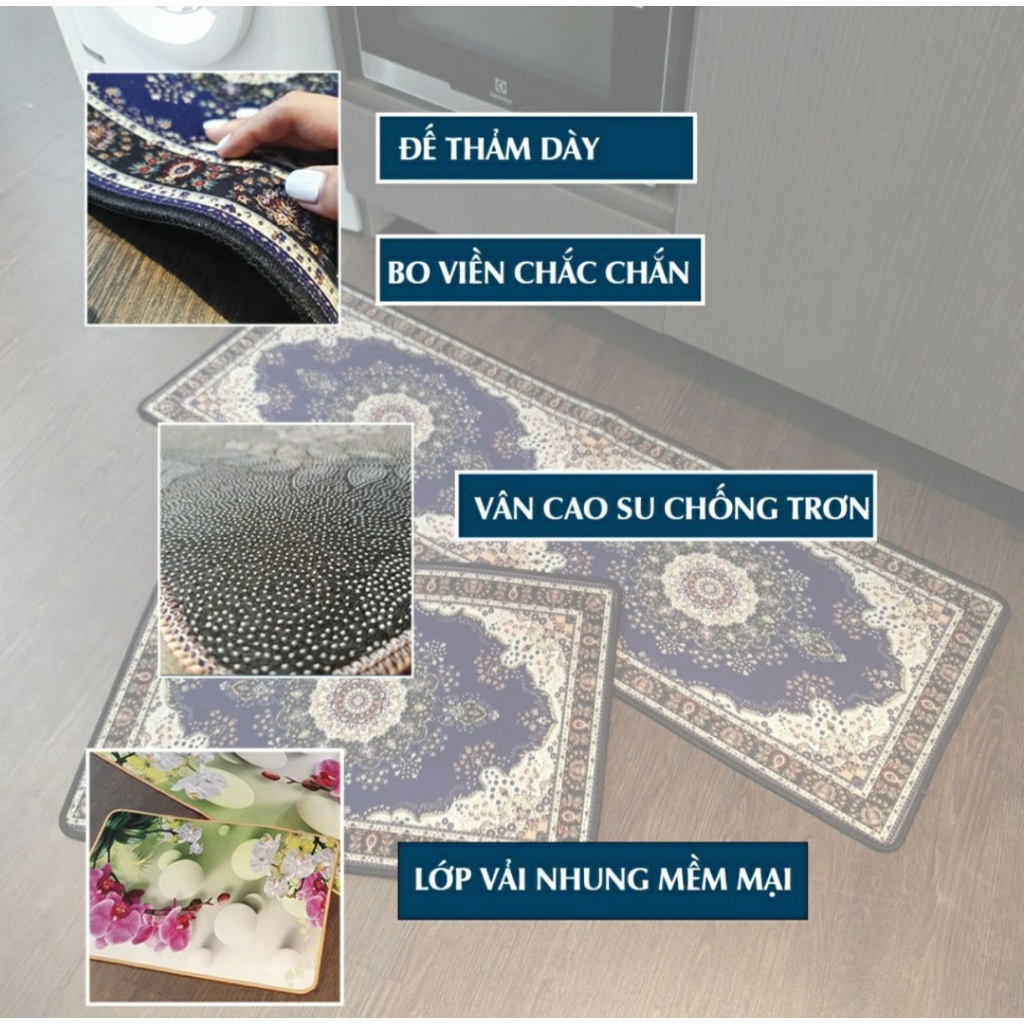 Thảm Lau Chân Nhà Bếp, Thảm Trải Sàn Bếp Chống Trơn Trượt Thấm Hút Nước( gồm 2 thảm lớn 1,2mx40cm và thảm nhỏ 40x60cm