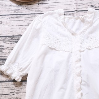 ÁO SƠ MI CỔ V PHỐI BÈO TAY BỒNG