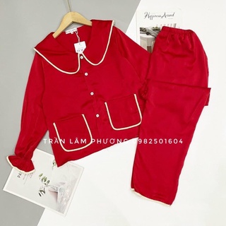 Bộ Pijama Lụa Viền Ren Có Túi