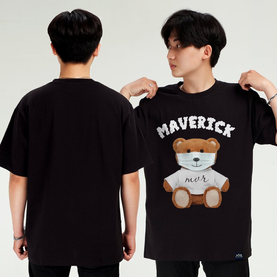 Ao thun unisex gấu bông dễ thương đeo mask MVR size rộng tee Mỹ BB4093