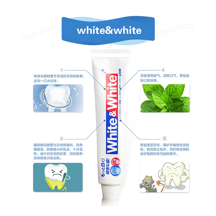 Kem đánh trắng răng White &amp; White Nhật Lion 150g