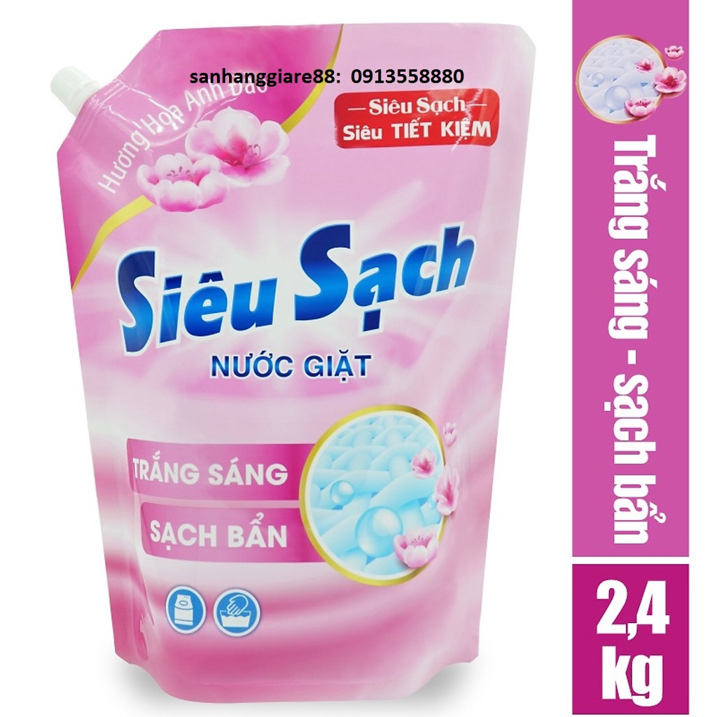 Nước giặt Lix siêu sạch Túi 2,4 kg - Hương hoa anh đào thơm ngát