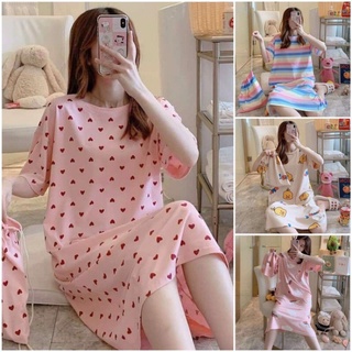  Váy ngủ dáng suông chất cotton hoạ dễ thương
