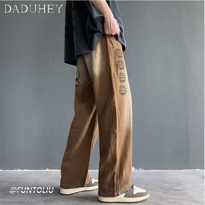 DaDuHey American Street Jeans Men's Autumn Loose Straight Pants Fashion Brand Retro Fried Street Washed Casual Pants