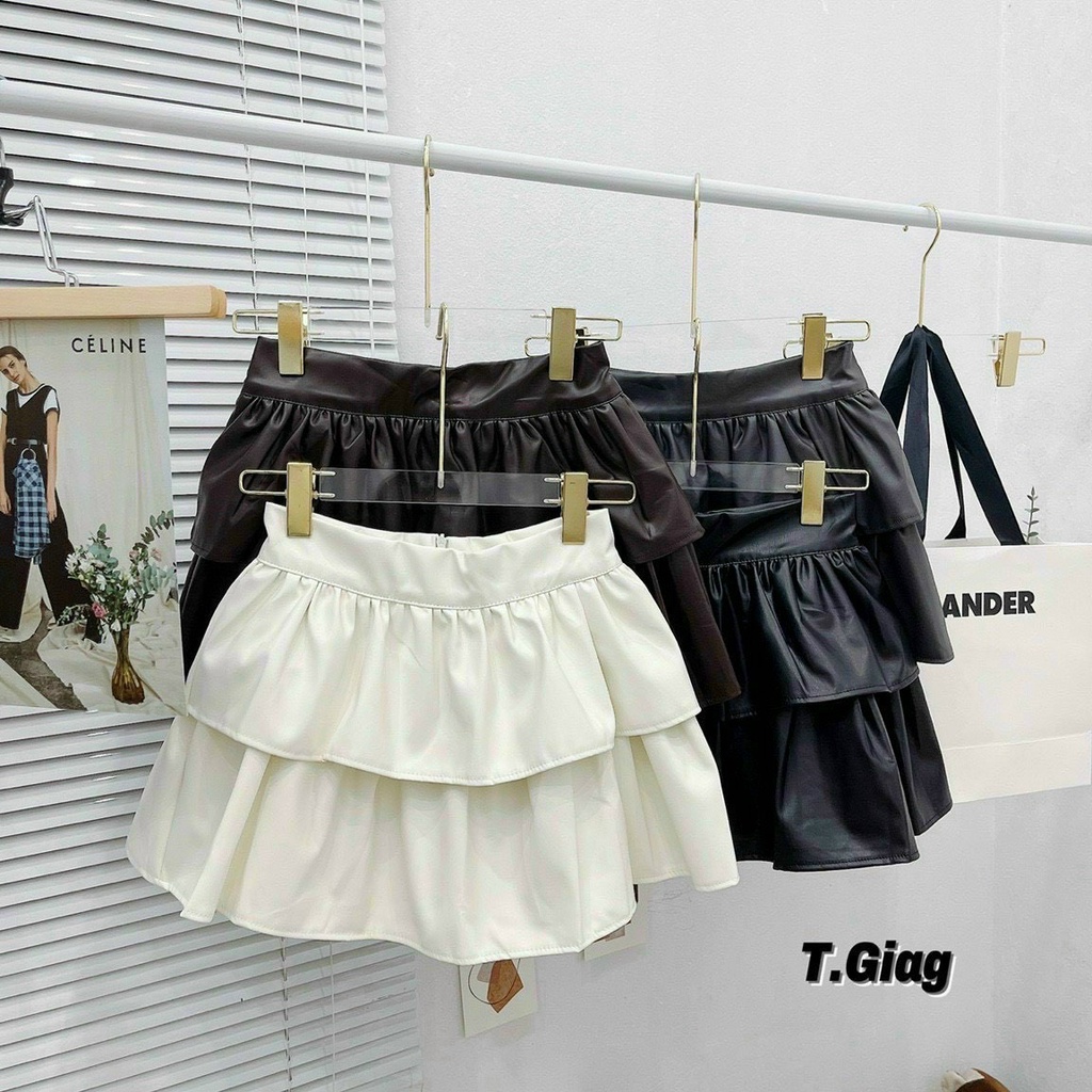 Chân Váy Da  Dáng Xòe Hai Tầng Cá Tính