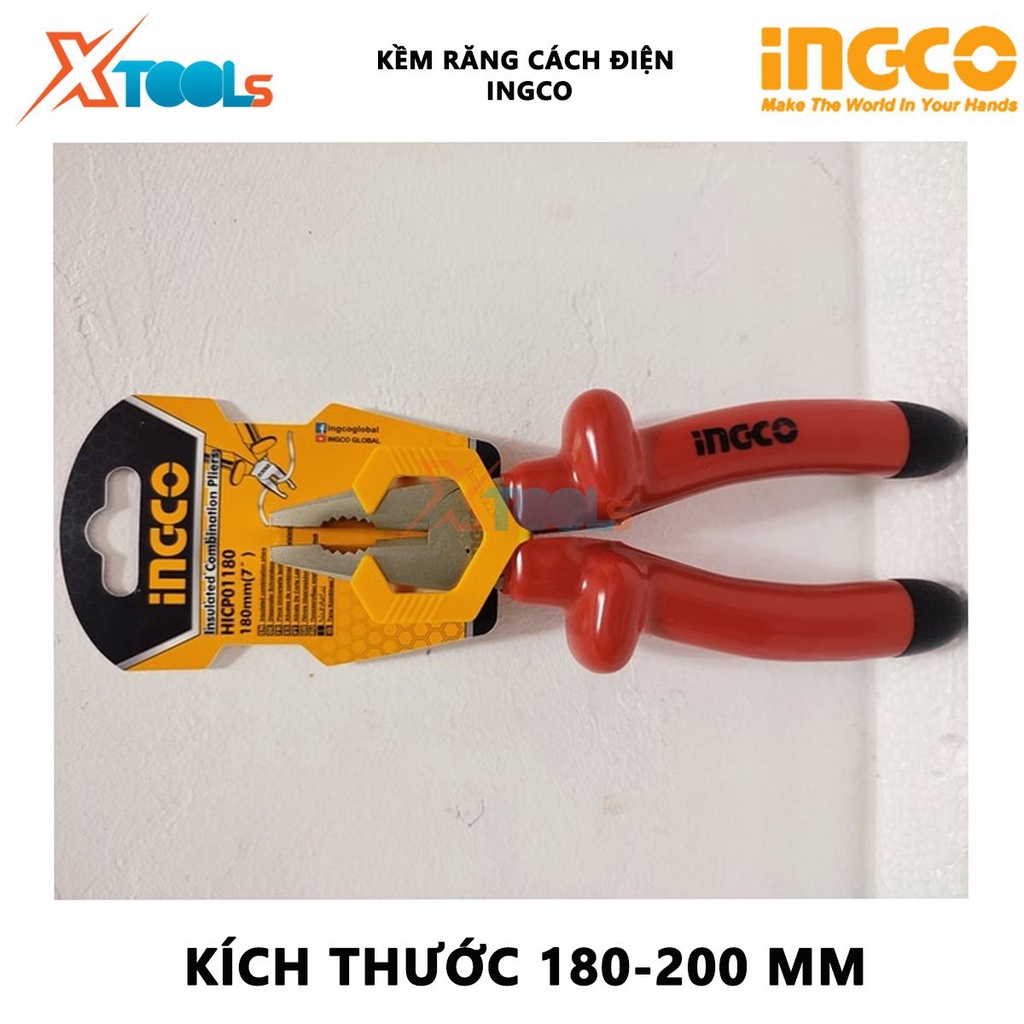 Kìm răng cách điện INGCO | kềm răng cách điện Kích thước 7 inch/180mm - 8 inch/200mm Tay cầm bọc nhựa chuyên dụng