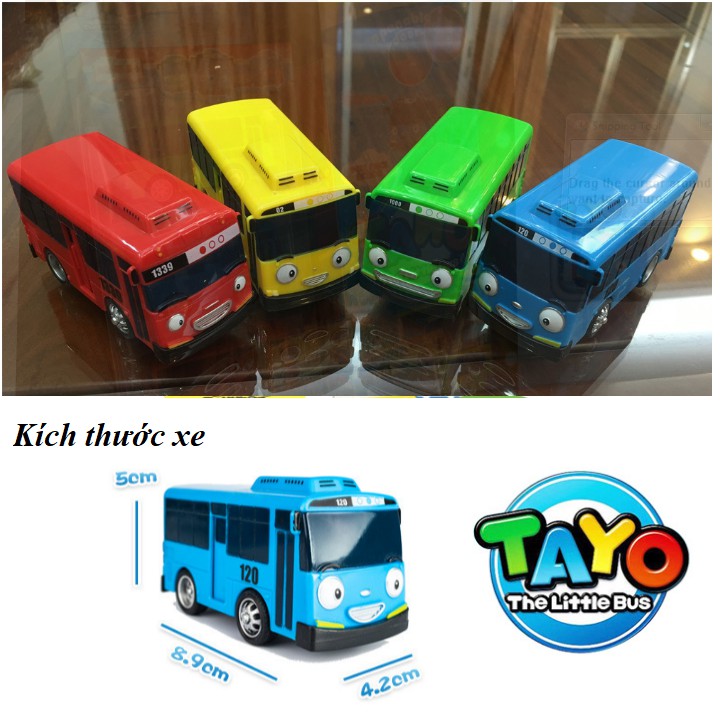 Bộ 1 Xe bus Tayo và 1 gara nhà xe có nút đẩy đồ chơi trẻ em mô hình xe buýt Tayo The little bus