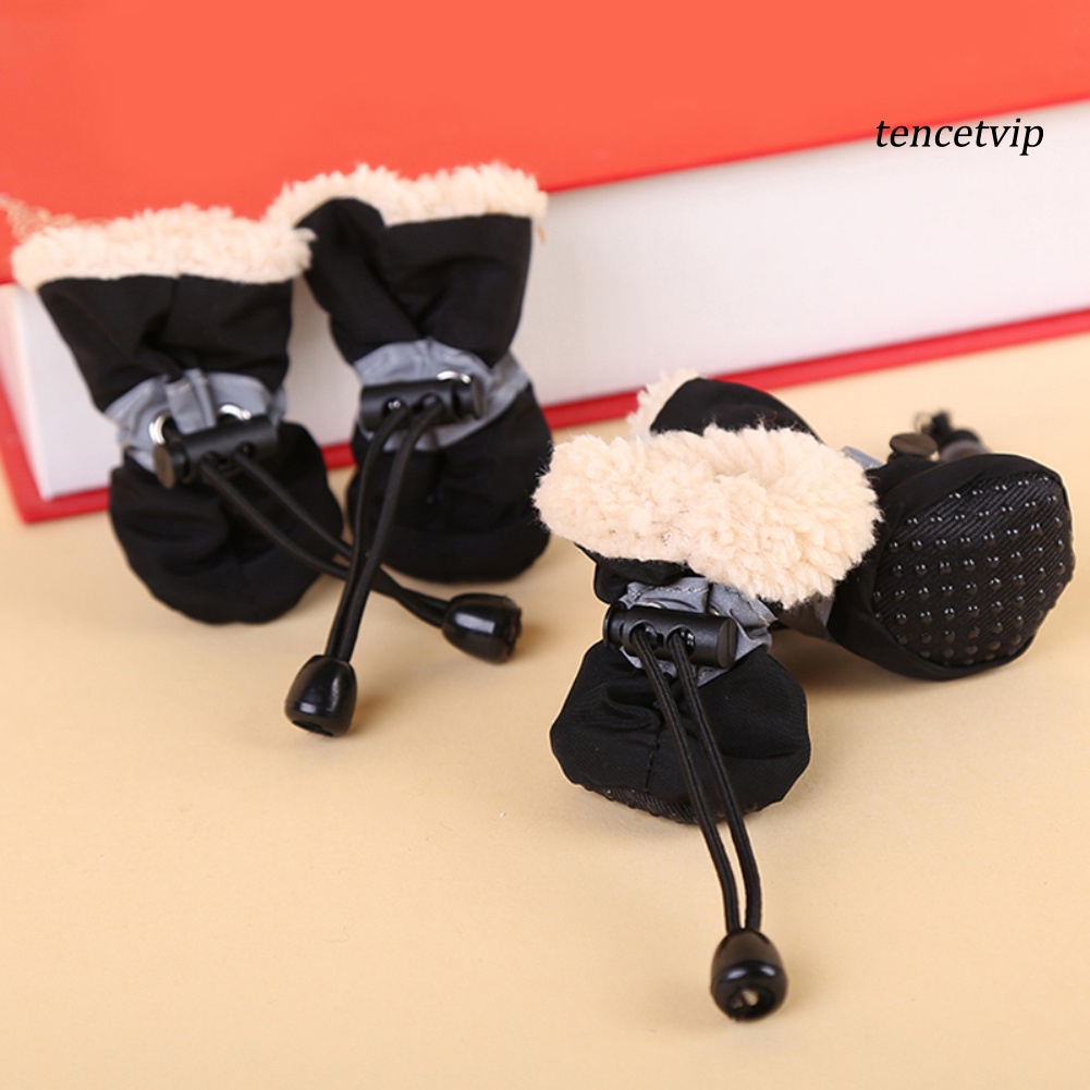 Set 4 Giày Bốt Bảo Vệ Chống Trượt Giữ Ấm Mùa Đông Cho Thú Cưng