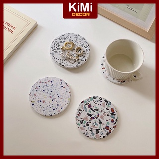 Thảm đá tròn lót ly mini siêu thấm hút nước, hoạ tiết vân đá siêu đẹp - kimi decor