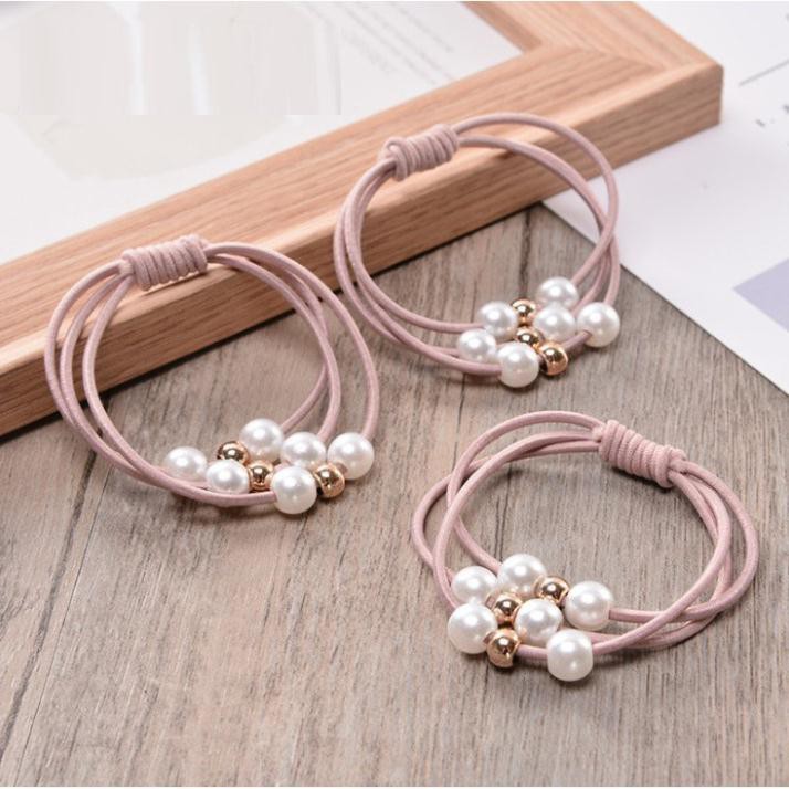 Dây Cột Tóc Nhiều Lớp Đính Hột Ngọc Xinh Xắn Cho Nữ (Giao màu ngẫu nhiên)