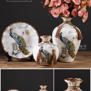 Bộ Ba Bình Gốm Trang Trí Kèm Hoa