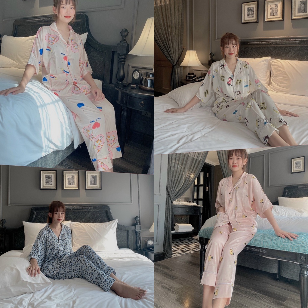 Đồ Bộ Pijama Tay Lỡ Chất Latin mềm mịn, đồ bộ mặc nhà cánh dơi dễ thương - DCQ Shop