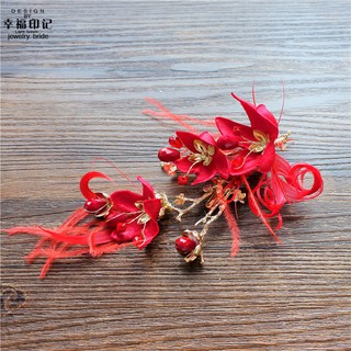 HANDMADE Trâm Cài Tóc Đính Đá Pha Lê Đỏ Trang Trí Tóc Cô Dâu