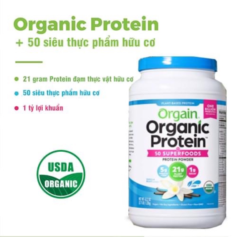 Bột Protein thực vật và siêu thực phẩm hữu cơ Orgain USDA 1,22kg - Cuba