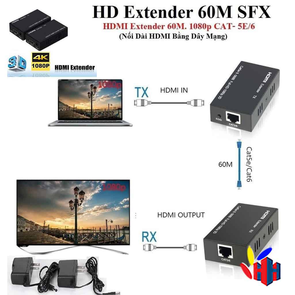 Bộ Nối Dài HDMI Bằng Dây LAN 120m (HD EXTENDER 120M)