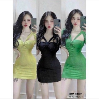 đầm body xốp cổ V