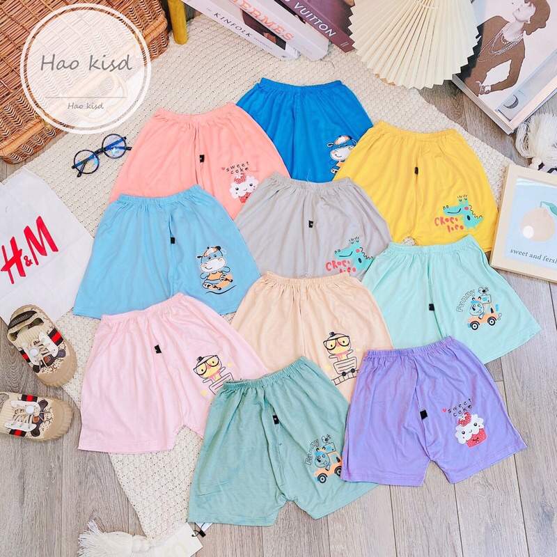 Quần đùi chục thun lạnh bé trai bé gái nhiều hoạ tiết màu sắc dễ thương