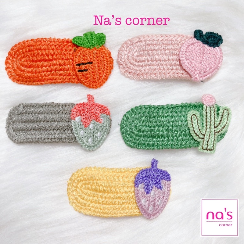 Kẹp tóc mái len đan thêu handmade hoa trái cây dễ thương dạng kẹp bật hairclip (1)