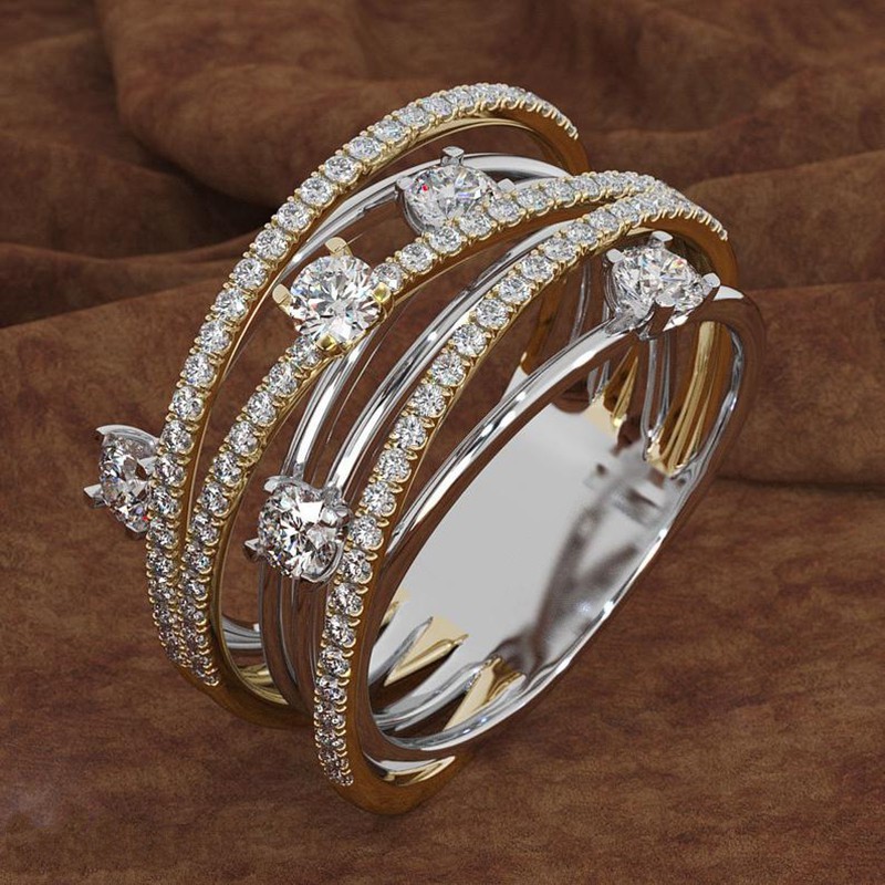 Nhẫn Aifei bằng bạc sterling 925 mạ vàng 18k đính kim cương dành cho nữ R514
