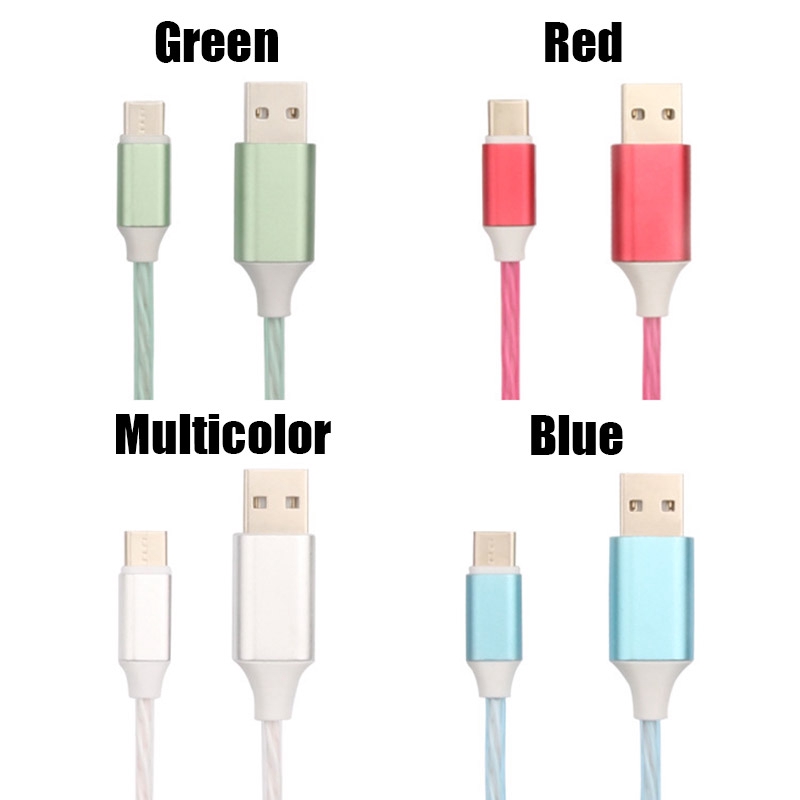 1M/2M Charging Mobile Phone Cable USB Type C Flow Lighting Data Wire For Samsung Huawei Xiaomi LED Micro Cable