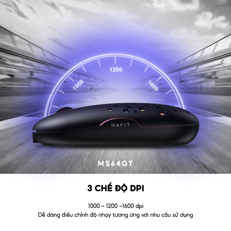 Chuột Không Dây HAVIT MS64GT, Tích Hợp 3 Chế Độ DPI, Thiết Kế Công Thái Học Nhiều Màu Sắc - Chính Hãng