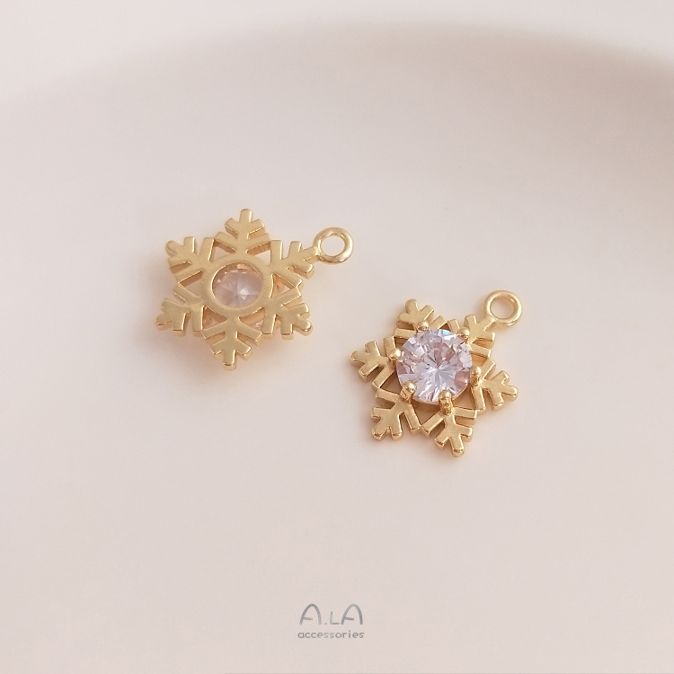 Mặt Dây Chuyền Hình Bông Tuyết Bằng Đồng 14K Màu Sắc Thủ Công diy