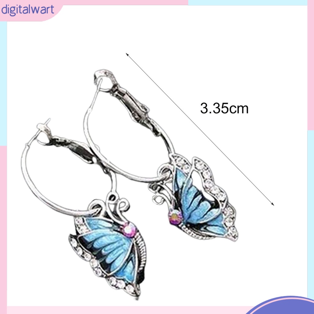 Đôi khuyên tai tròn thiết kế hình bướm đính đá pha lê nhân tạo xanh dương sang trọng cá tính dành cho nữ
