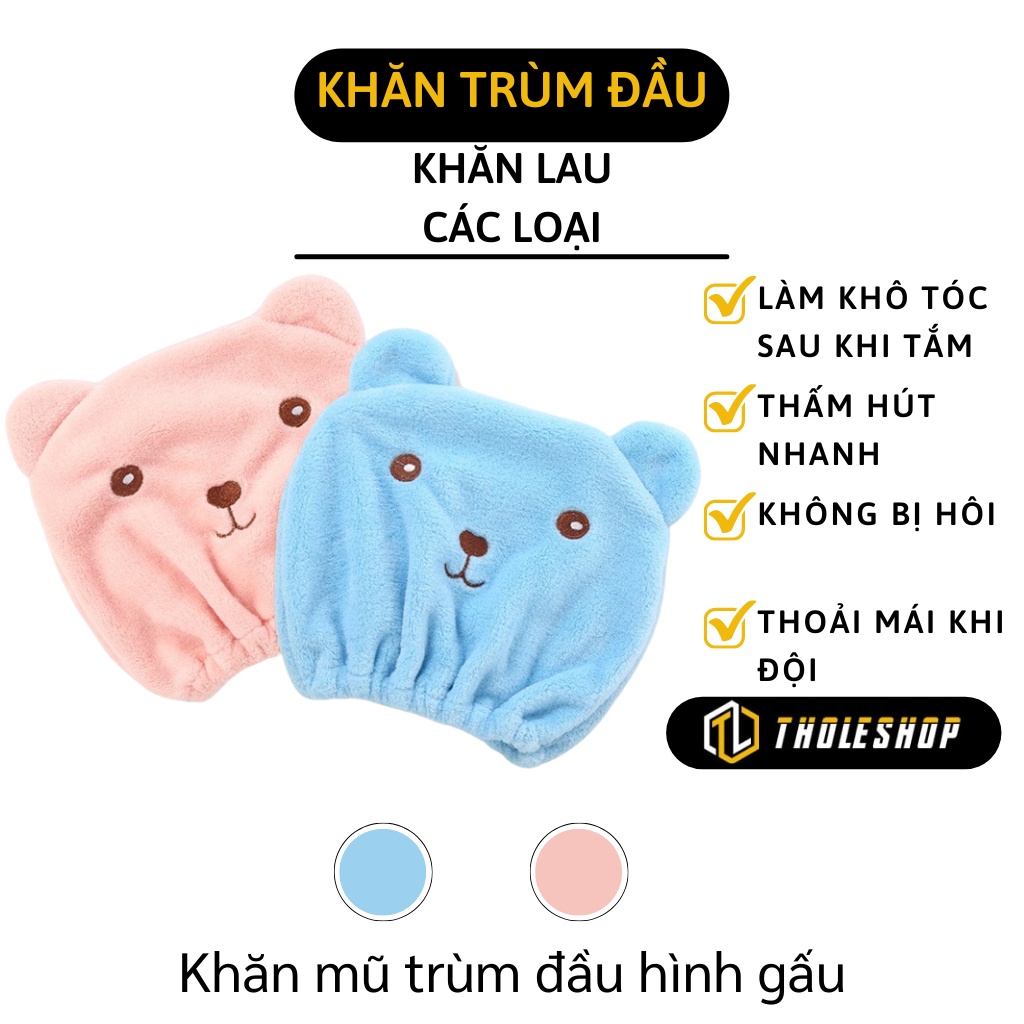Khăn Ủ Tóc - Khăn Quấn Làm Khô Tóc Siêu Tóc Hình Chú Gấu Dễ Thương, Thấm Hút Tốt 8193