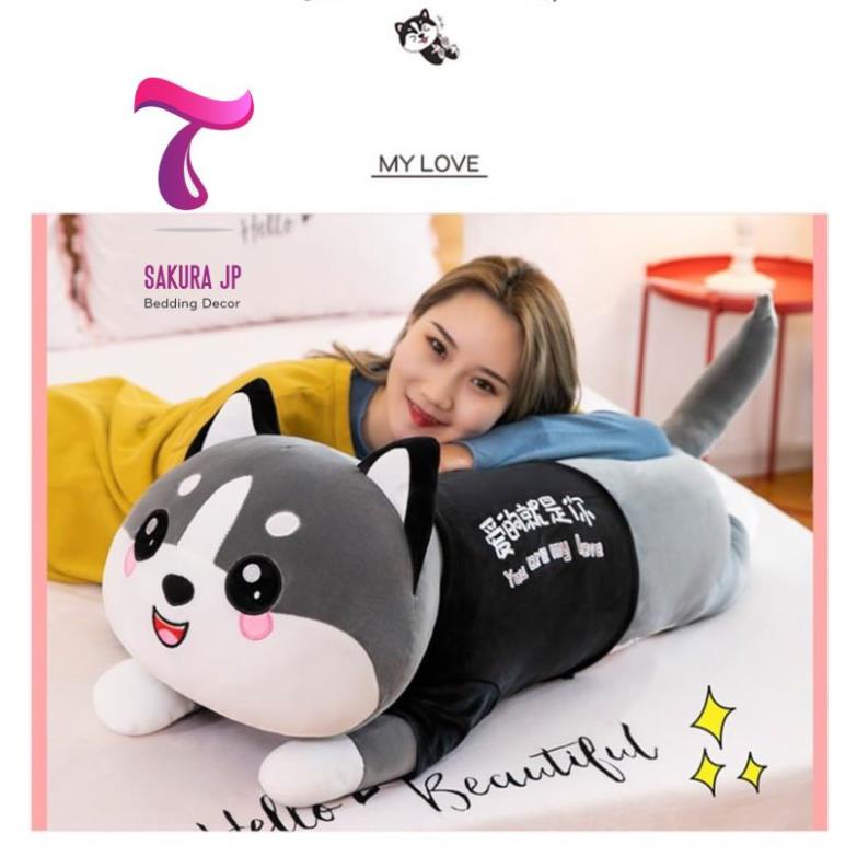 Chó Husky Nhồi Bông Mặt Ngáo Cute Má Hây Hây  Chó Bông Khổng Lồ  Thú Nhồi Bông Nhập Khẩu Sakura JP