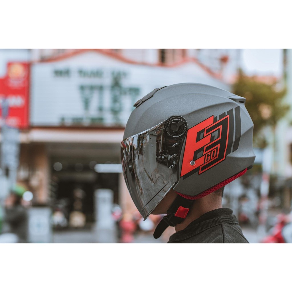 Nón bảo hiểm 3/4 đầu EGO E3 logo E3 cam