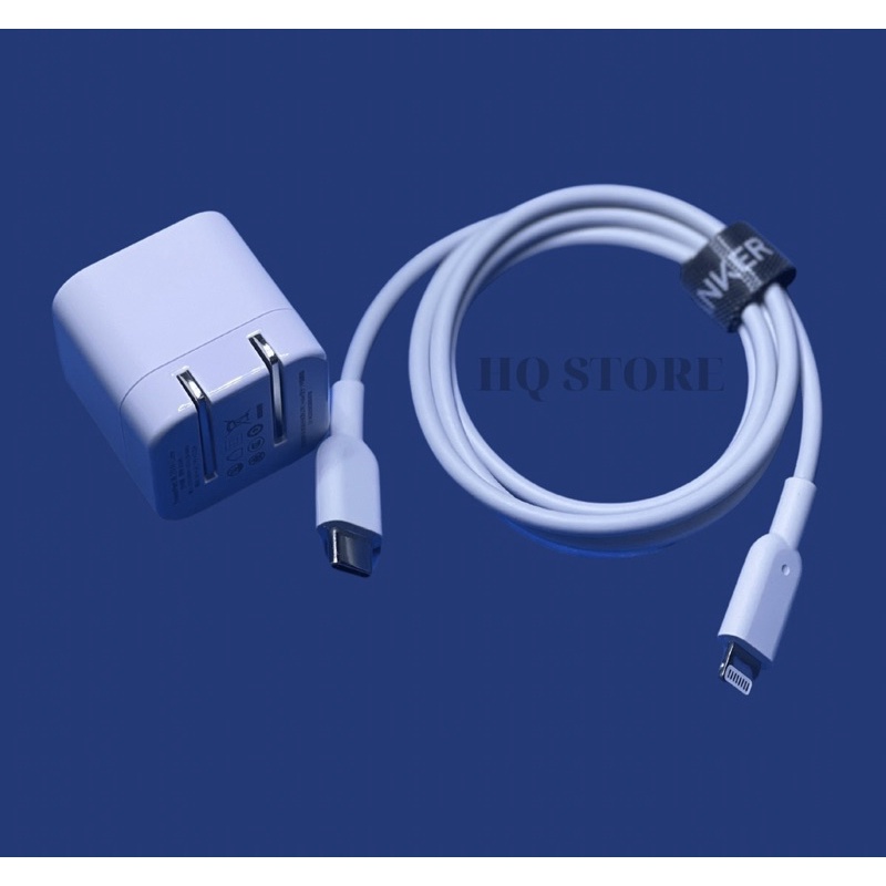Bộ Sạc Nhanh PD20W Anker A2149 Chân Gập + Cáp Sạ A8632 0.9M MFI Dành Cho Iphone 8-13Promax -Chính Hãng