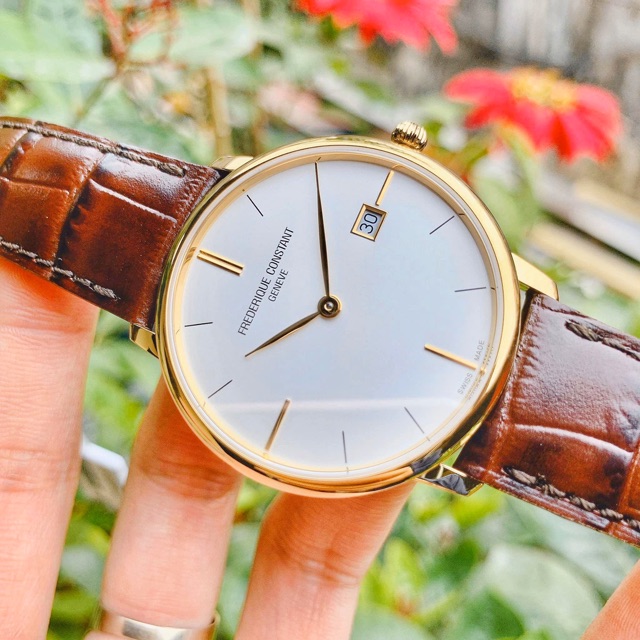 Đồng hồ nam Frederique Constant Slimline FC-220V5S5, máy Quartz, kính Sapphire, mạ vàng PVD, dây da, case 38mm