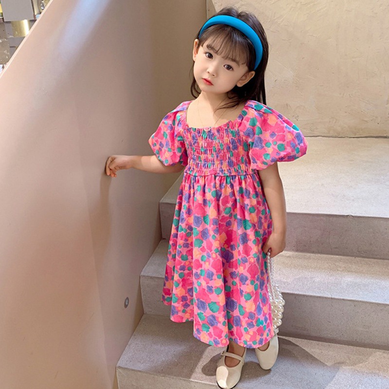 Đầm Tay Ngắn Cổ Vuông In Hoa Thời Trang Mùa Hè Dành Cho Bé Gái Se7en