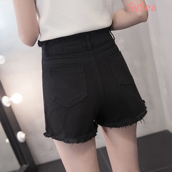 Quần Short Jean Lưng Cao Ống Rộng Phong Cách Hàn Quốc