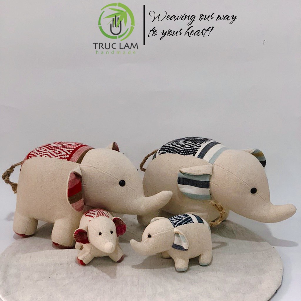 Đồ Chơi Cho Bé Thú Nhồi Bông Cặp Voi Mẹ Con Vải Thổ Cẩm Dệt Tay Bông Gòn Cao Cấp – Trúc Lâm Handmade