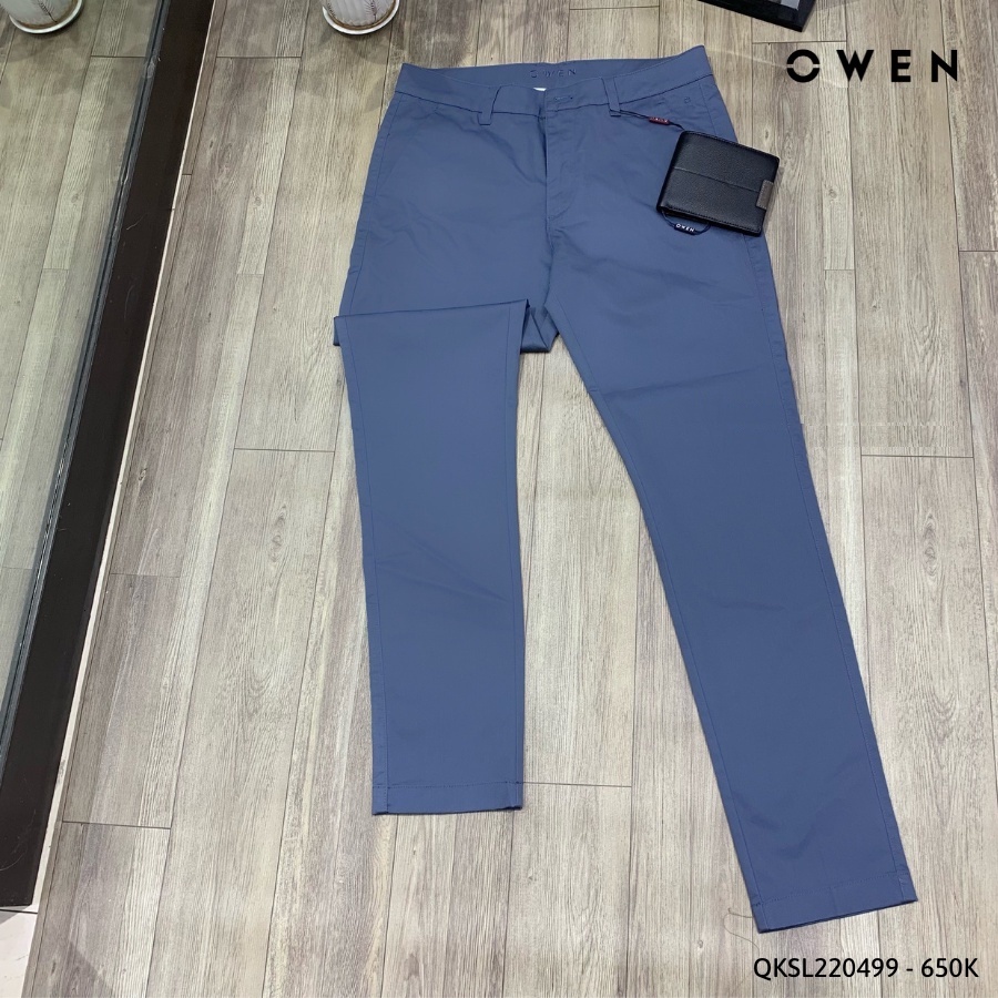 Quần dài kaki nam Owen QKSL220499 khaki công sở cao cấp màu xanh da trời đậm dáng slim fit ôm nhẹ vải thô cotton mềm mát