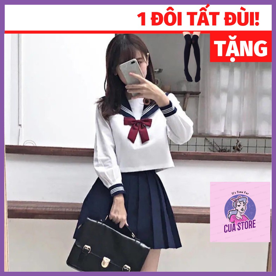 ♗۩(Sẵn ngắn tay L)💥Set đồ học sinh, váy xếp li, áo thuỷ thủ nơ nhật bản xinh xắn chất siêu đẹp dày dặn CUA STORE S8